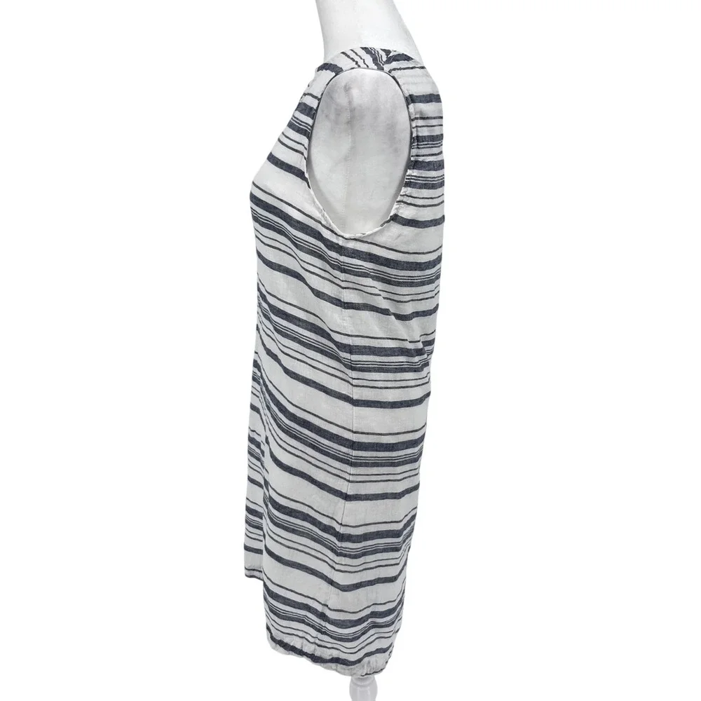 BeachLunchLounge Striped Shift Dress Womens XS White Navy Linen Blend Coastal - Picture 2 of 11